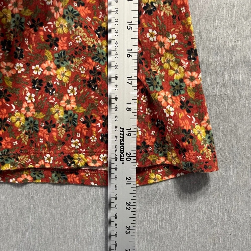 LOFT Women Top S Red Floral Puff Sleeve Ruched Cotton Knit 569071 SP21